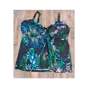 Swimsuits for All Plus size 14DD Tankini Top, Palm Print, Built in Bra, Underwir